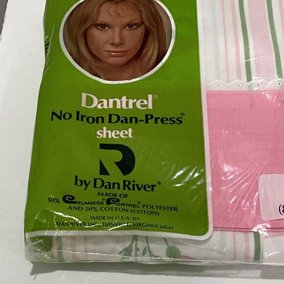 Vintage NOS Flat Sheet Dantrel No Iron Daisy Mae Pink Double Size Floral NEW - Picture 4 of 7